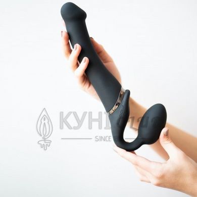 Безремінний страпон з вібрацією Strap-On-Me Vibrating Black M, діаметр 3,3 см, пульт ДК, регульовани 108877 фото