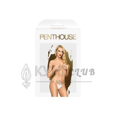 Трусики-стрінги Penthouse Classified M/L White, подвійні резиночки, непрозора вставка та бантик 104513 фото