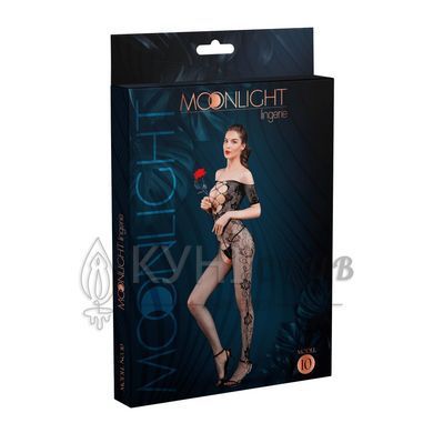 Бодистокинг с доступом Moonlight Model 10 Black, имитация шнуровки, цветочный декор, открытые плечи 104321 фото