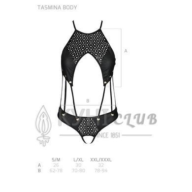 Боді з відкритим доступом Passion TASMINA BODY XXL/XXXL, black, екошкіра, шнурівки, ажурні мережива 106359 фото
