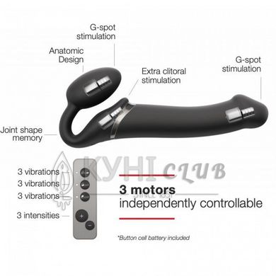 Безремневой страпон с вибрацией Strap-On-Me Vibrating Black M, диаметр 3,3см, пульт ДУ, регулируемый 108877 фото