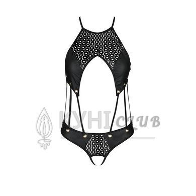 Боді з відкритим доступом Passion TASMINA BODY XXL/XXXL, black, екошкіра, шнурівки, ажурні мережива 106359 фото