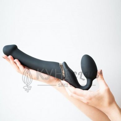 Безремінний страпон з вібрацією Strap-On-Me Vibrating Black M, діаметр 3,3 см, пульт ДК, регульовани 108877 фото