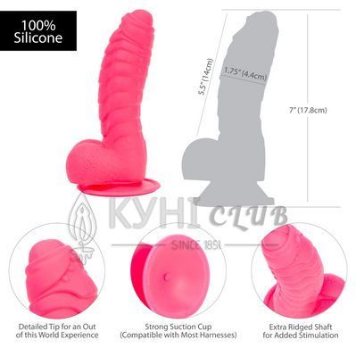 Ребристый фаллоимитатор на присоске ADDICTION &mdash; Tom 7&Prime; Dildo With Balls &mdash; Pink, вибропуля в подарок 103478 фото