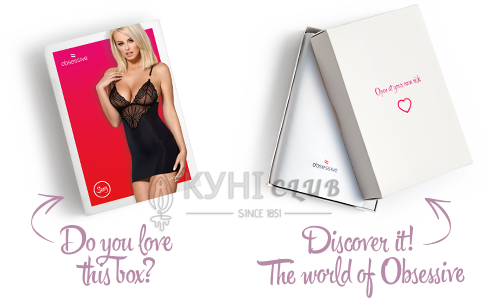 Сатиновый комплект для сна с кружевом Obsessive 828-CHE-1 chemise & thong L/XL, черный, сорочка 105156 фото