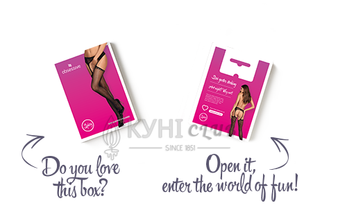 Сетчатые чулки-стокинги со стрелкой Obsessive Garter stockings S314 S/M/L, черные, имитация гартеров 105256 фото