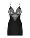 Сатиновый комплект для сна с кружевом Obsessive 828-CHE-1 chemise & thong L/XL, черный, сорочка 105156 фото 5