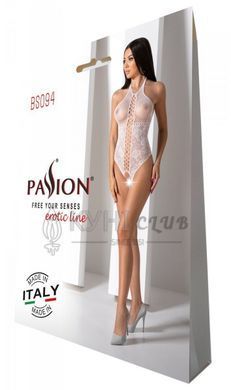 Бодістокінг з імітацією корсетної шнурівки Passion BS094 One Size, white, квітковий візерунок, з дос 106942 фото