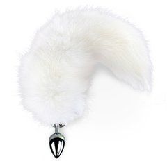 Металева анальна пробка з хвостом із натурального хутра Art of Sex size M White fox 104164 фото