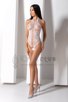 Бодістокінг з імітацією корсетної шнурівки Passion BS094 One Size, white, квітковий візерунок, з дос 106942 фото