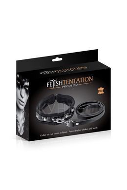 Поводок из натуральной кожи Fetish Tentation Premium Patent leather chocker and leash 110178 фото