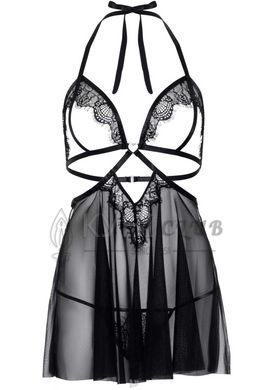 Сорочка бебі-дол з відкритими чашками Leg Avenue Lace and mesh babydoll & panty Black L, стринги 107182 фото