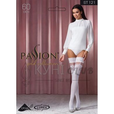 Чулки Passion ST121 1/2 белые, на ажурной силиконовой резинке, с цветочным орнаментом и вертикальным 103688 фото