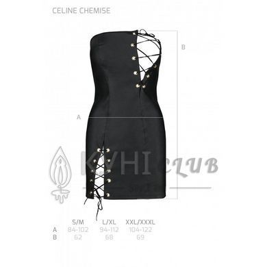 Мини-платье из экокожи Celine Chemise black L/XL &mdash; Passion: шнуровка, трусики в комплекте 104368 фото