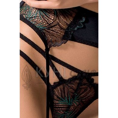 Комплект белья FLORIS SET black L/XL - Passion Exclusive: лиф, трусики, пояс для чулок 101179 фото