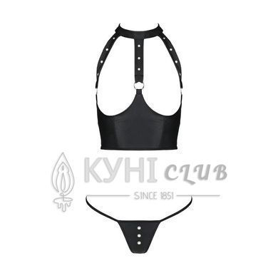 Комплект білизни з відкритими грудьми Passion GENEVIA SET WITH OPEN BRA S/M black, корсет, стрінги 106310 фото