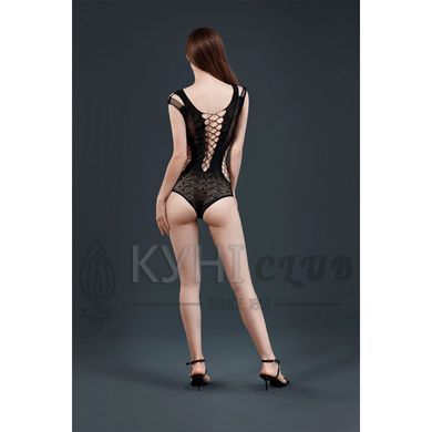 Боди Moonlight Model 11 Black, глубокое декольте, вставки из крупной сетки по бокам, имитация трусик 104322 фото