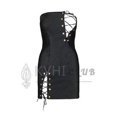 Мини-платье из экокожи Celine Chemise black L/XL &mdash; Passion: шнуровка, трусики в комплекте 104368 фото
