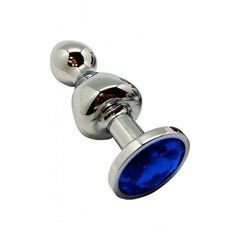 Металева анальна пробка Wooomy Lollypop Double Ball Metal Plug Blue L діаметр 3,5 см, довжина 10,5см 105403 фото
