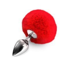 Металева анальна пробка М Art of Sex - Metal Butt plug Rabbit Tail Red, діаметр 3,4 см 104926 фото