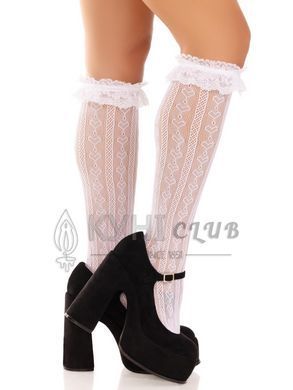 Гольфи ажурні Leg Avenue Sweetheart Ruffle Cuff Knee Highs, білі, малюнок-сердечка 110081 фото