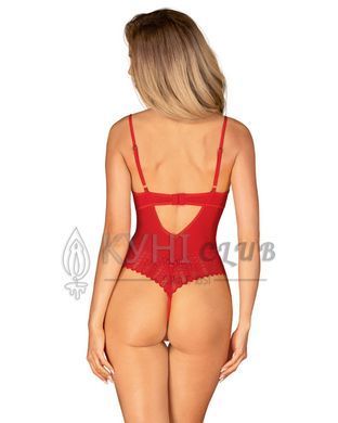 Боді з доступом Obsessive Ingridia crotchless teddy M/L, червоне, відкриті груди 107047 фото