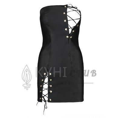 Мини-платье из экокожи Passion CELINE CHEMISE 6XL/7XL, black, шнуровка, трусики в комплекте 104973 фото