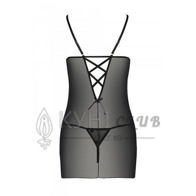 Сорочка з вирізами на грудях, стрінги Passion LOVELIA CHEMISE L/XL, black 102619 фото