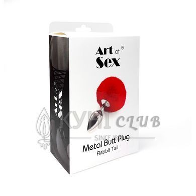 Металева анальна пробка М Art of Sex - Metal Butt plug Rabbit Tail Red, діаметр 3,4 см 104926 фото