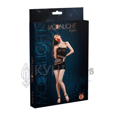 Мини-платье на одно плечо Moonlight Model 12 Black, вертикальная бахрома 104323 фото
