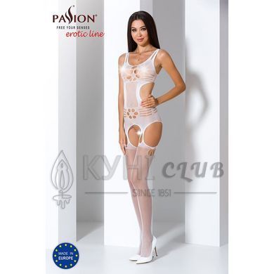 Бодістокінг Passion BS066 One Size, White, комбінезон, імітація панчіх і пояса з гартерами 100768 фото