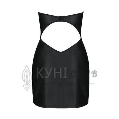 Мини-платье из экокожи Passion CELINE CHEMISE 6XL/7XL, black, шнуровка, трусики в комплекте 104973 фото