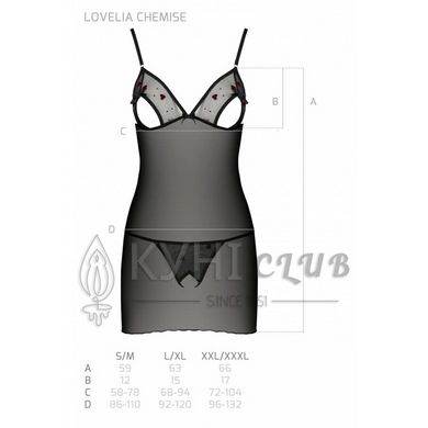 Сорочка з вирізами на грудях, стрінги Passion LOVELIA CHEMISE L/XL, black 102619 фото