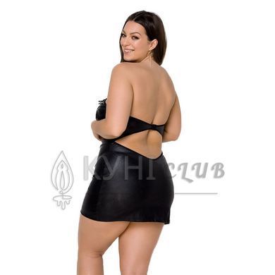 Мини-платье из экокожи Passion CELINE CHEMISE 6XL/7XL, black, шнуровка, трусики в комплекте 104973 фото