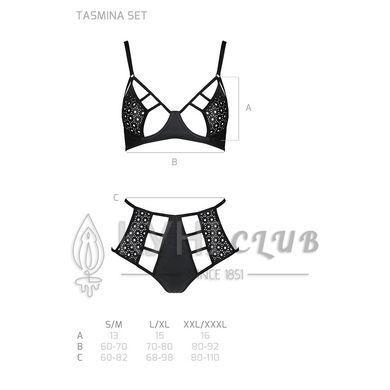 Комплект білизни Passion TASMINA SET S/M black, ліф, високі трусики з корсетом ззаду 106361 фото