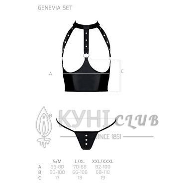 Комплект білизни з відкритими грудьми Passion GENEVIA SET WITH OPEN BRA XXL/XXXL black, корсет, стрі 106311 фото