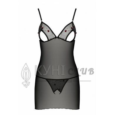 Сорочка з вирізами на грудях, стрінги Passion LOVELIA CHEMISE L/XL, black 102619 фото