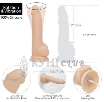 Фалоімітатор з вібрацією та ротацією Naked ADDICTION James 8&Prime; Rotating & Vibrating Dong, пульт ДК 103480 фото