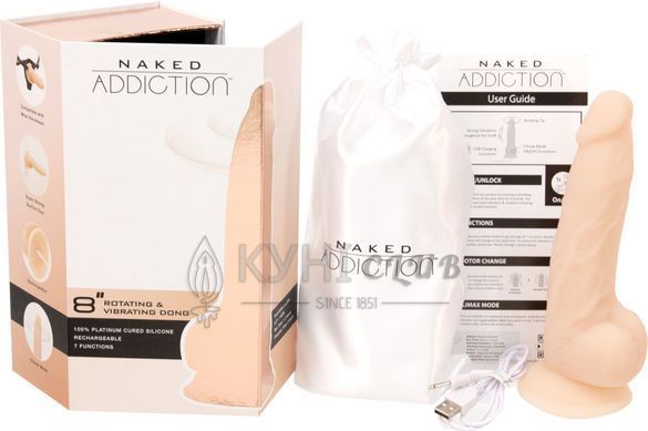 Фалоімітатор з вібрацією та ротацією Naked ADDICTION James 8&Prime; Rotating & Vibrating Dong, пульт ДК 103480 фото