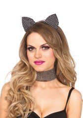 Набор кошечки со стразами Leg Avenue Cat ear headband & choker set, широкий чокер и ушки 105926 фото