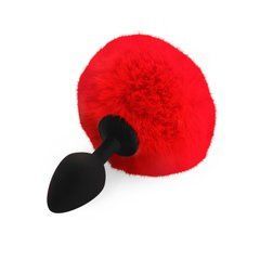 Силіконова анальна пробка М Art of Sex - Silicone Butt plug Rabbit Tail Red, діаметр 3,5 см 104927 фото
