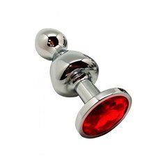 Металева анальна пробка Wooomy Lollypop Double Ball Metal Plug Red L діаметр 3,5 см, довжина 10,5 см 105404 фото