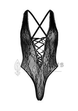 Кружевное боди Leg Avenue Floral lace thong teddy Black, шнуровка на груди, one size 105876 фото