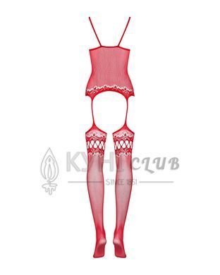 Бодістокінг Obsessive Bodystocking F214 red S/M/L, імітація корсета та панчіх на підв&rsquo;язках 105209 фото