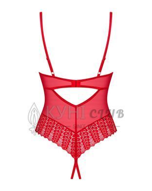 Боді з доступом Obsessive Ingridia crotchless teddy XL/2XL, червоне, відкриті груди 107048 фото