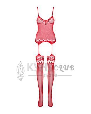 Бодістокінг Obsessive Bodystocking F214 red S/M/L, імітація корсета та панчіх на підв&rsquo;язках 105209 фото