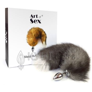 Металлическая анальная пробка с хвостом из натурального меха Art of Sex size M Artctic fox 104166 фото