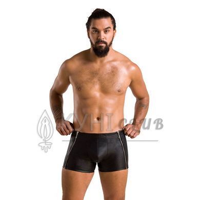 Чоловічі шкіряні боксери з блискавками Passion 049 SHORT MATT XXL/XXXL Black 105597 фото