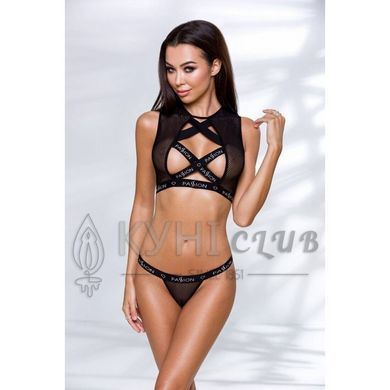 Комплект белья DEBRA SET black L/XL - Passion Exclusive: стрэпы: топ с декольте, трусики 109096 фото