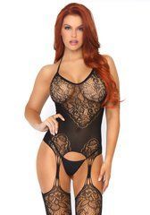 Еротичний бодістокінг Leg Avenue Jacquard net Black, імітація панчіх, відкритий доступ, one size 105877 фото